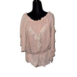 Urban Mango Medium Pink 3/4 Ruffle Sleeve Off The Shoulder Blouse